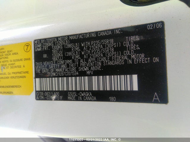 2T2HK31U97C001594 Lexus RX 350