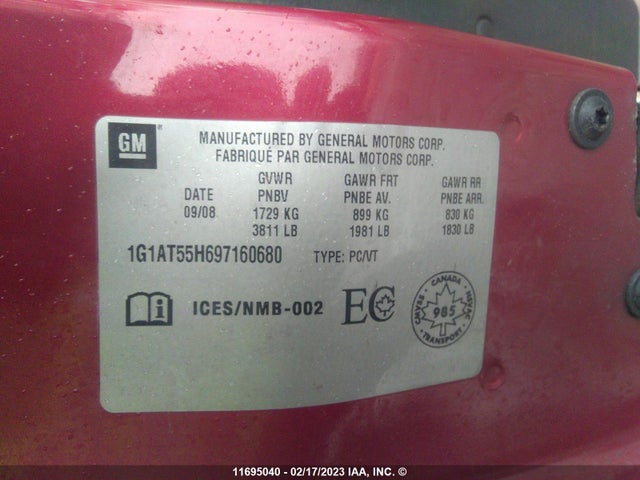 Chevrolet COBALT LT 2009 1G1AT55H697160680 Image 10