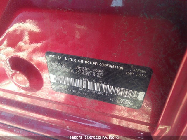 JA32U2FU6GU603880 Mitsubishi LANCER ES