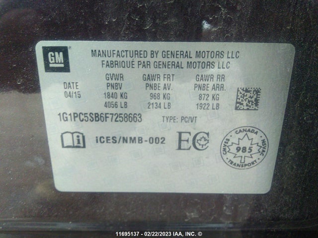 Chevrolet CRUZE LT 2015 1G1PC5SB6F7258663 Image 9
