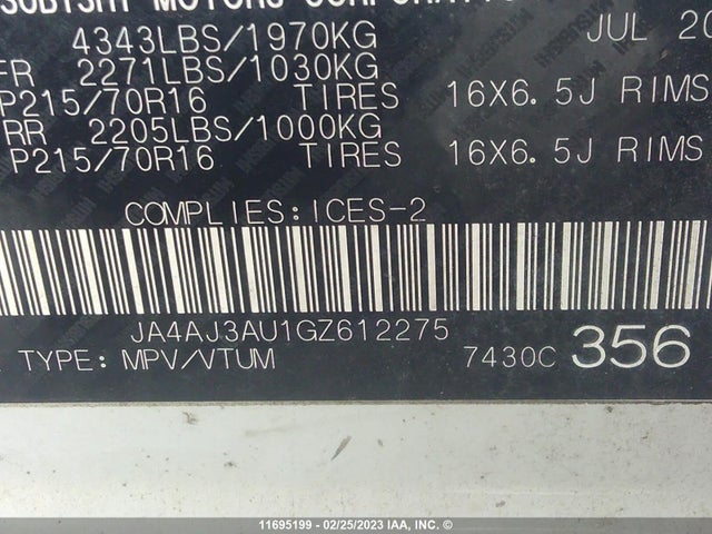 JA4AJ3AU1GZ612275 Mitsubishi RVR SE