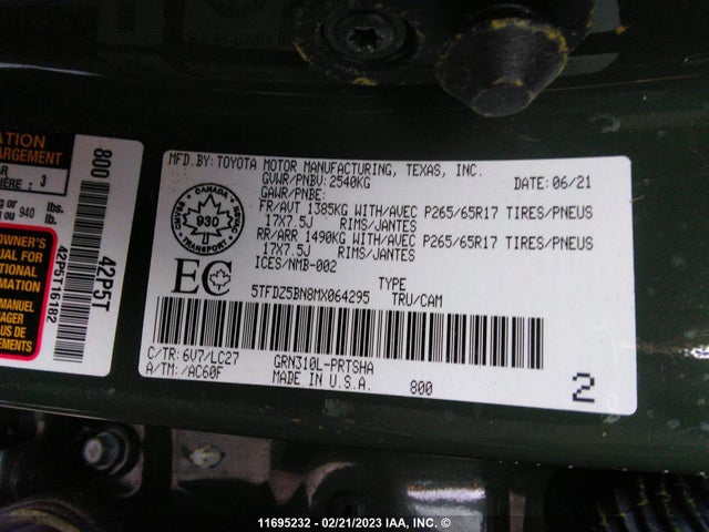 Toyota TACOMA 2021 5TFDZ5BN8MX064295 Image 11
