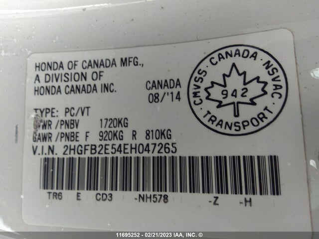 Honda Civic Lx 2014 2HGFB2E54EH047265 Image 9