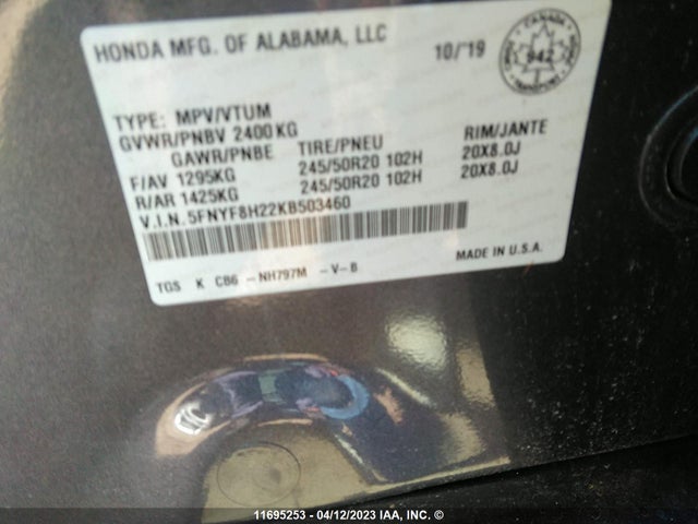 Honda PASSPORT 2019 5FNYF8H22KB503460 Image 11