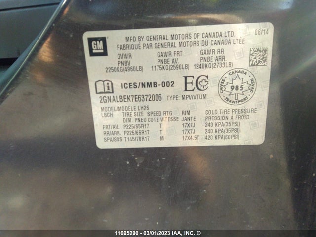 Chevrolet EQUINOX LT 2014 2GNALBEK7E6372006 Image 10