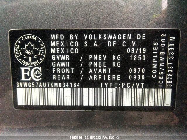 Volkswagen GOLF S/SE 2019 3VWG57AU7KM034184 Image 9