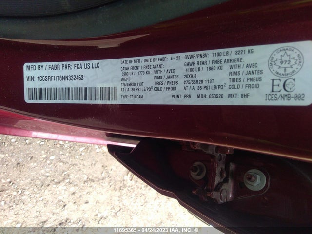 1C6SRFHT8NN332463 RAM 1500 Limited