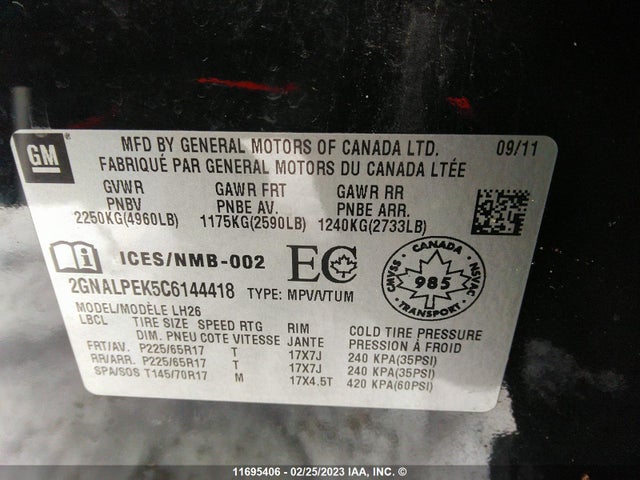 Chevrolet EQUINOX LT 2012 2GNALPEK5C6144418 Image 9