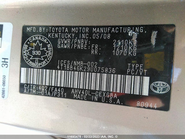 Toyota CAMRY 2009 4T1BB46K29U075836 Image 10
