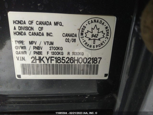 2006 Honda Pilot Ex მანქანა იყიდება აუქციონზე, vin: 2HKYF18526H002187, აუქციონის ნომერი: 11695504