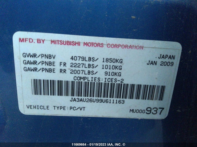 JA3AU26U99U611163 Mitsubishi Lancer Es/es Sport