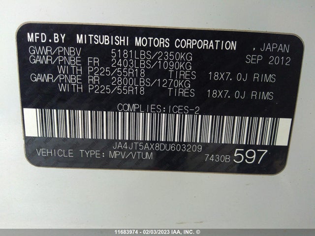 JA4JT5AX8DU603209 Mitsubishi OUTLANDER GT