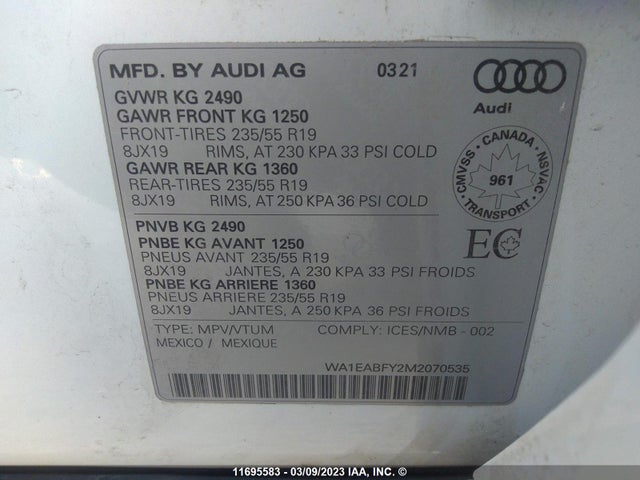 WA1EABFY2M2070535 Audi Q5 Progressiv