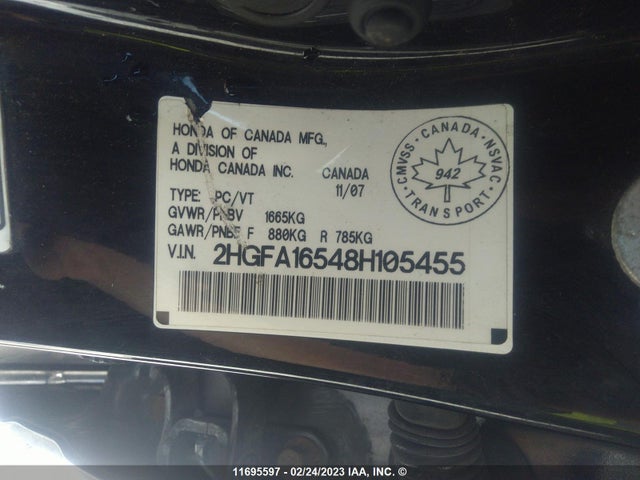 Honda Civic Lx 2008 2HGFA16548H105455 Image 11