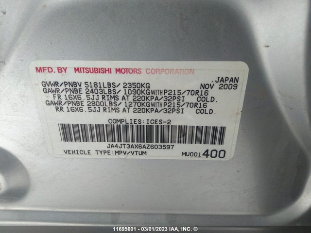 JA4JT3AX6AZ603597 Mitsubishi Outlander Xls