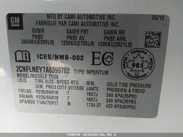 Chevrolet EQUINOX LT 2010 2CNFLNEY7A6399782 Image 9