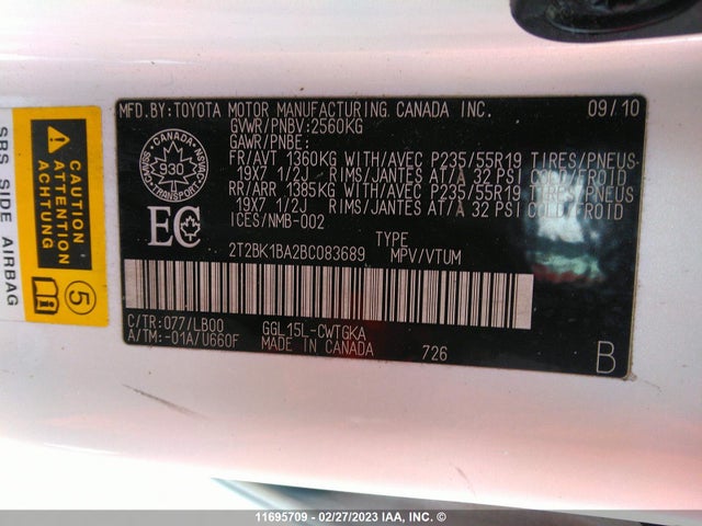 2T2BK1BA2BC083689 Lexus RX 350