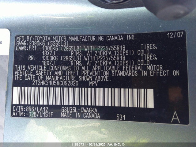 2T2HK31U58C092820 Lexus RX 350