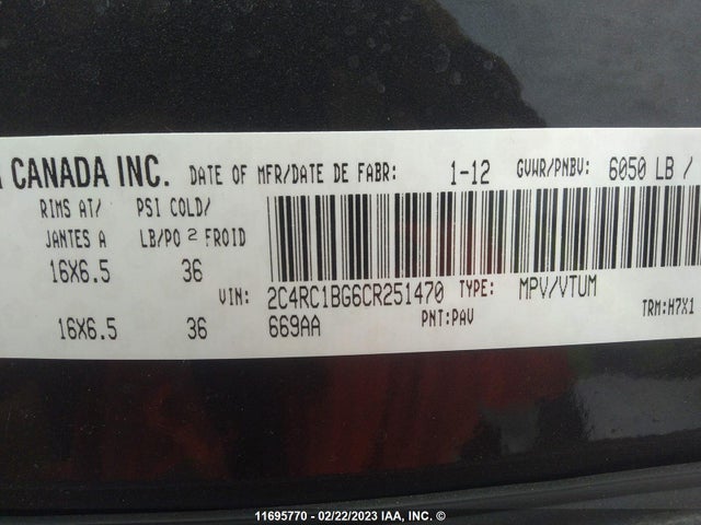 2C4RC1BG6CR251470 Chrysler Town & Country Touring