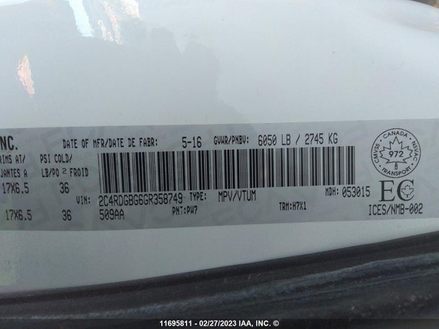 Dodge Grand Caravan Se 2016 2C4RDGBG6GR358749 Image 10