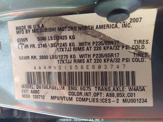 4A4MN31S58E603747 Mitsubishi Endeavor Se