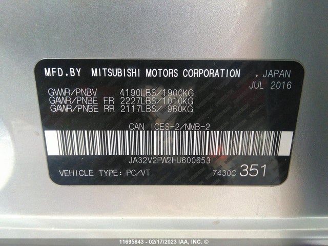 JA32V2FW2HU600653 Mitsubishi Lancer Es/se/sel