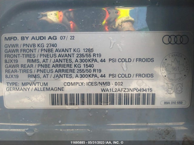 WA1L2AFZ3NP049415 Audi Q4 E-tron Progressiv