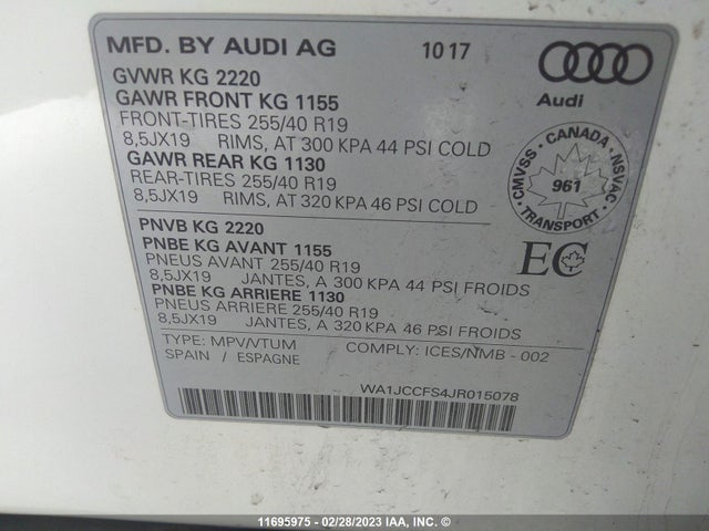 WA1JCCFS4JR015078 Audi Q3 Premium Plus