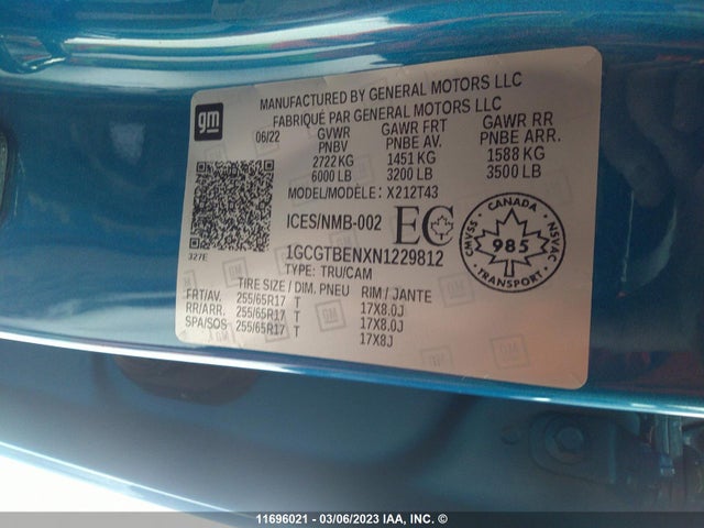 Chevrolet Colorado 2022 1GCGTBENXN1229812 Image 9