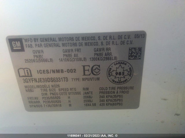 3GYFNJE39DS633173 Cadillac Srx Premium Collection