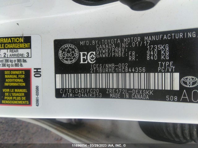 Toyota COROLLA SE 2017 2T1BURHE1HC844356 Image 10