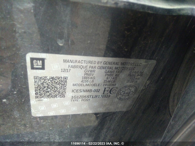1G1ZD5ST1JF170519 Chevrolet Malibu