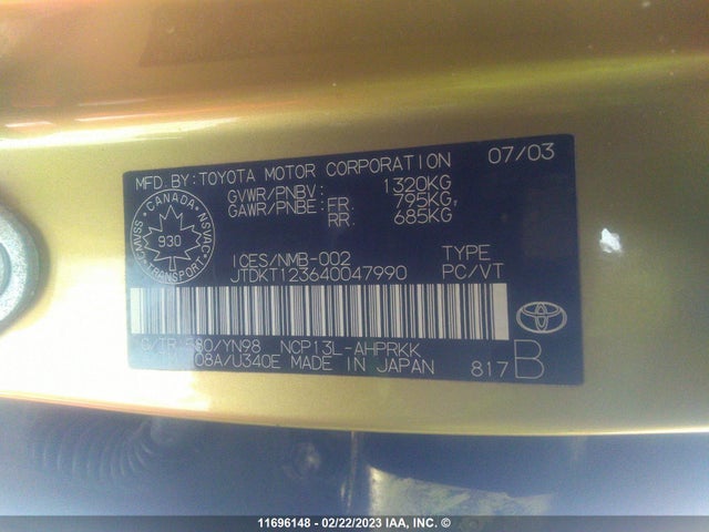 Toyota Echo 2004 JTDKT123640047990 Image 10