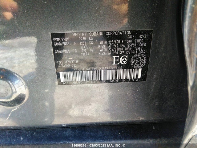 4S4BTHKD2M3182749 Subaru Outback Outdoor Xt
