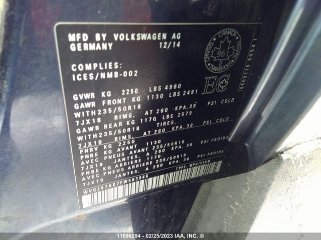 WVGJV7AX7FW563946 Volkswagen Tiguan S/se/sel/r-line