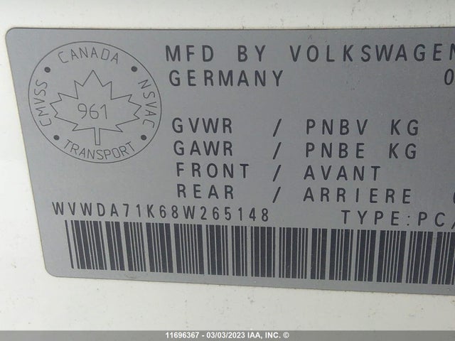 Volkswagen Rabbit 2008 WVWDA71K68W265148 Image 11