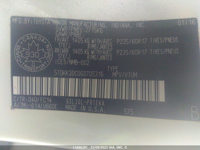 Toyota SIENNA LE 2016 5TDKK3DC0GS705316 Image 10