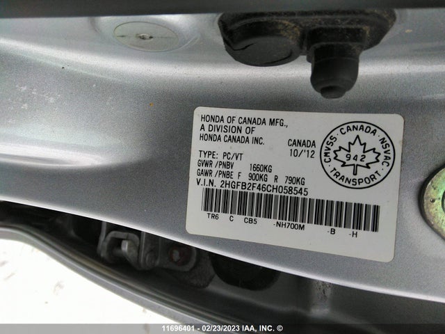 Honda Civic Lx 2012 2HGFB2F46CH058545 Image 10