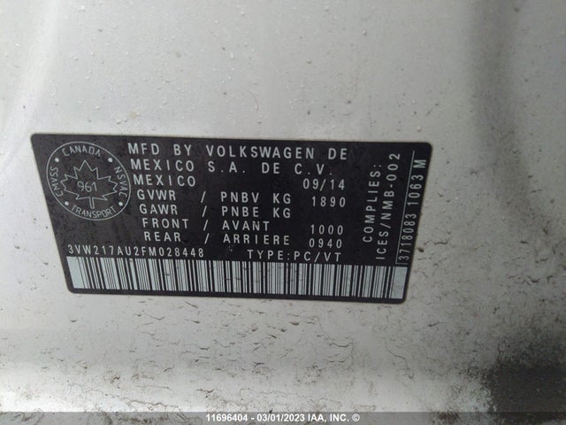 3VW217AU2FM028448 Volkswagen Golf