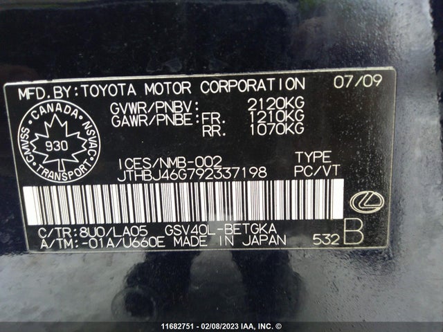 JTHBJ46G792337198 Lexus ES 350