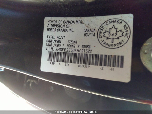 Honda Civic Lx 2014 2HGFB2E50EH021522 Image 9