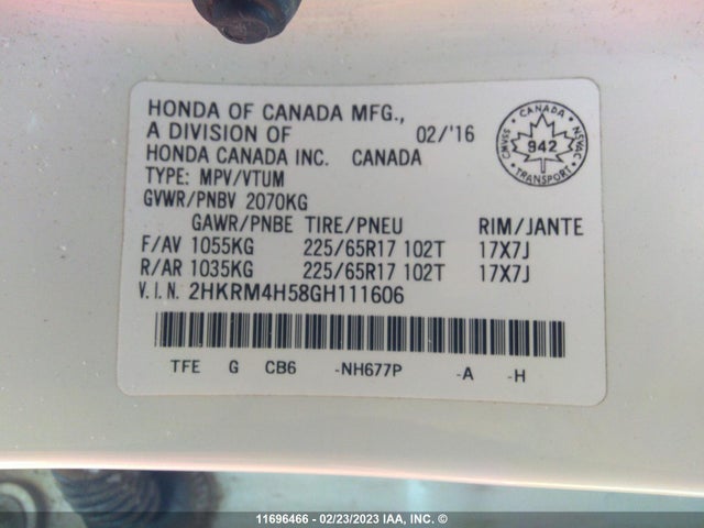Honda CR-V EX 2016 2HKRM4H58GH111606 Image 10