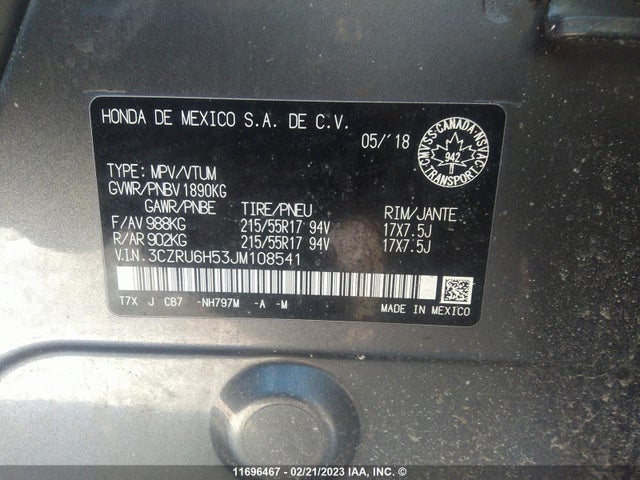Honda HR-V EX 2018 3CZRU6H53JM108541 Image 10