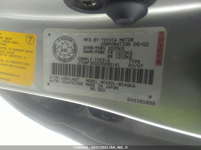 JTHBF30G330090141 Lexus ES 300