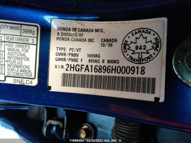 Honda CIVIC EX 2006 2HGFA16896H000918 Image 10