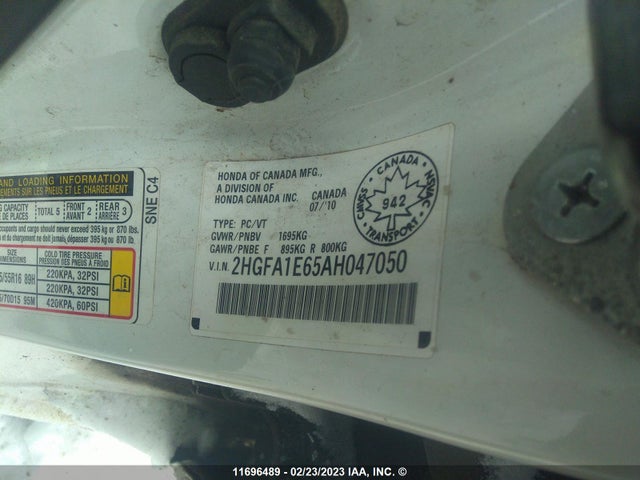 Honda Civic 2010 2HGFA1E65AH047050 Image 9
