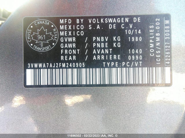 Volkswagen JETTA TDI 2015 3VWWA7AJ2FM240905 Image 10