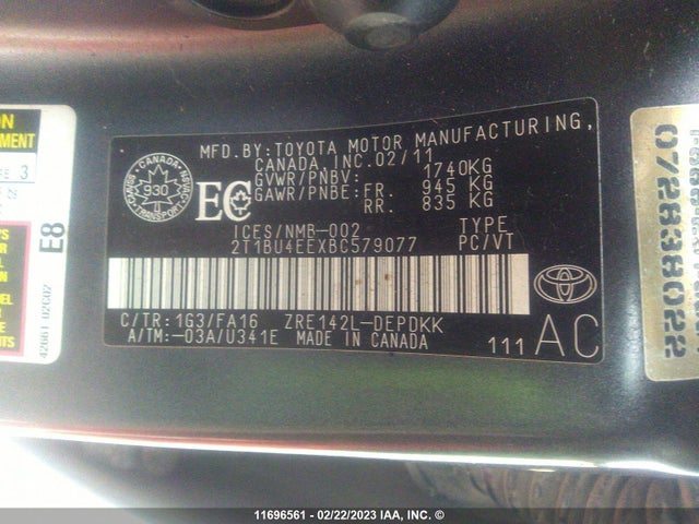 Toyota COROLLA 2011 2T1BU4EEXBC579077 Image 10