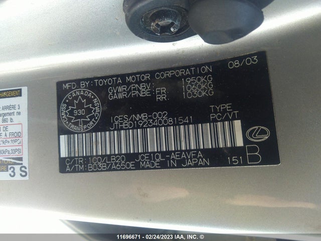 JTHBD192340081541 Lexus IS 300