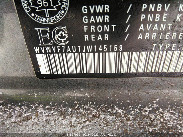 WVWVF7AU7JW145159 Volkswagen Golf R